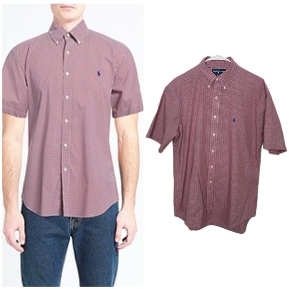 Ralph Lauren Men’s Short Sleeve Plaid Red Blue Shirt Blake M - Picture 1 of 7
